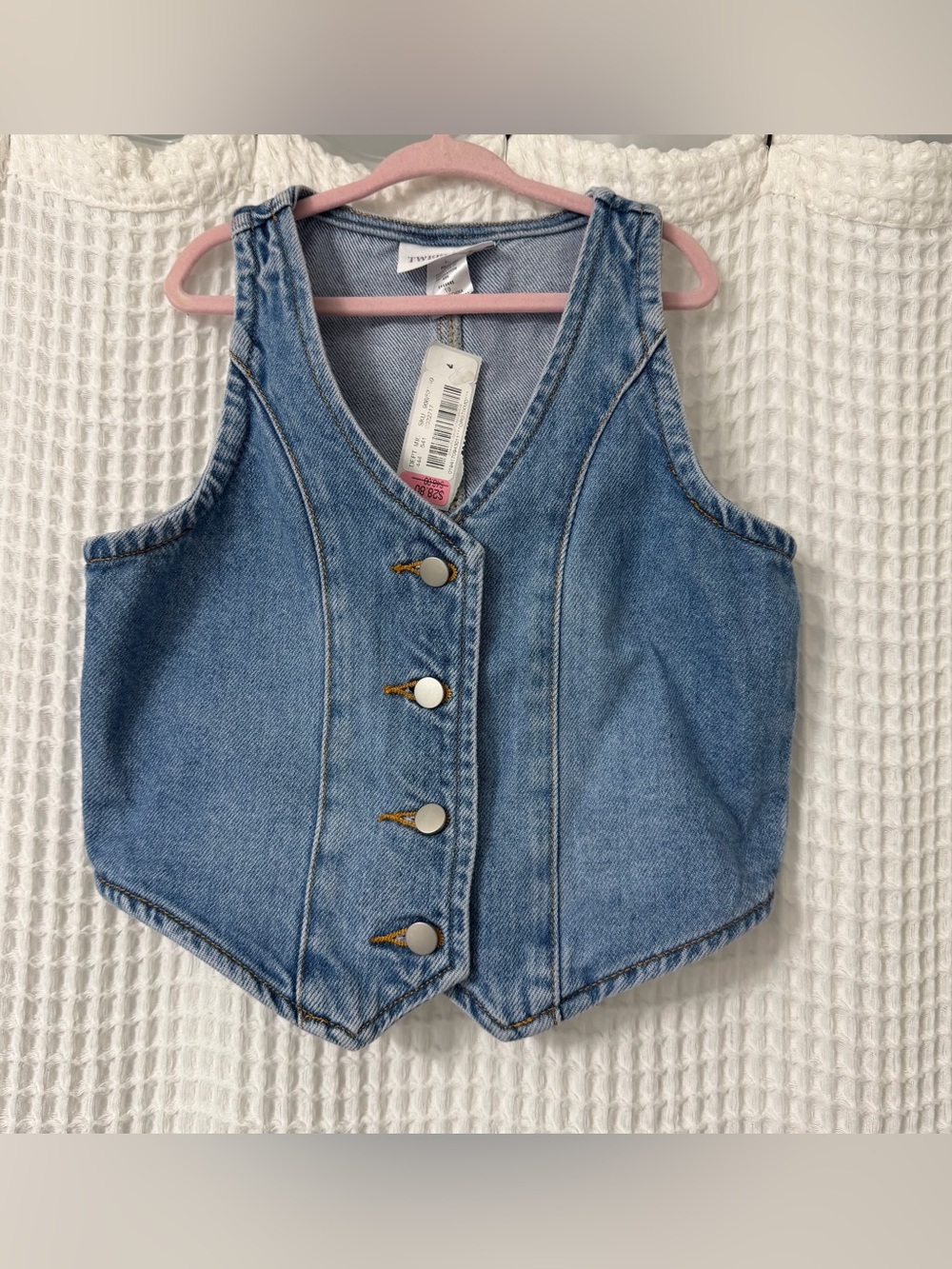 Girls Light Blue Denim Button-Front Vest